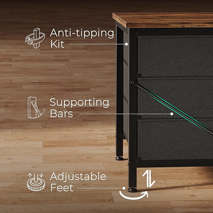 Huuger 9 Drawer Dresser, 55 Inch TV Stand for 55, 60 Inch TV, Entertainment Center with Drawers, Large Storage Fabric Dresser for Bedroom, Closet, Rustic Brown