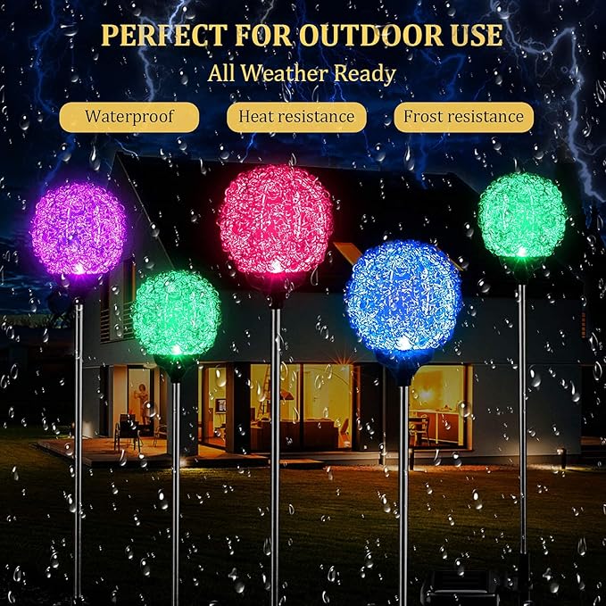 Solar Garden Lights Outdoor, Upgraded Globe Powered Garden Light, Multi-Color Changing LED Solar Stake Lights for Patio Backyard Pathway Party Decoration (Stainless Steel, 6 Pack)