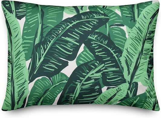 Painted Green Palms Indoor/Outdoor Pillow | Decorative Pillows for Living Room Couch Bed Sofa Patio, Fluffy Soft Cushion | Water Resistant Green, 14x20