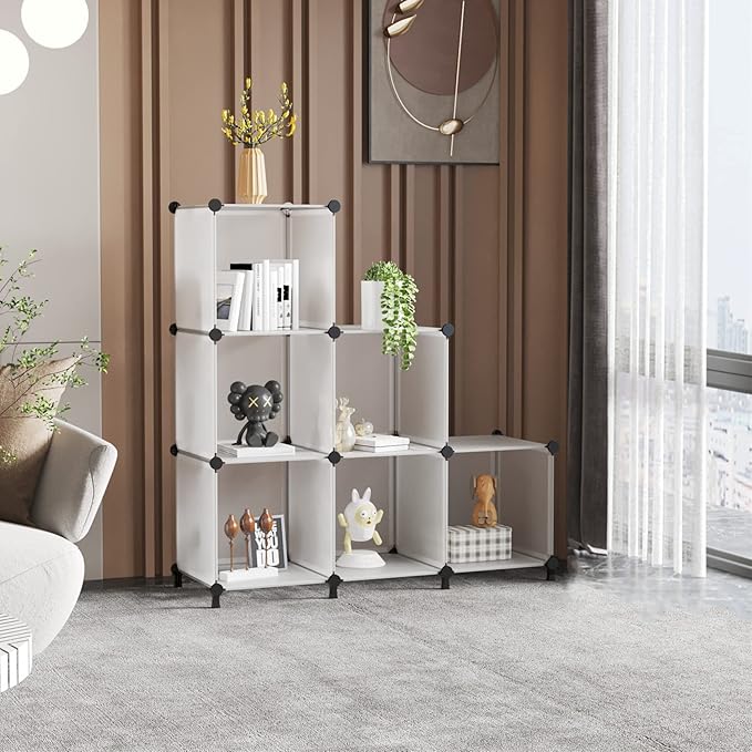 AWTATOS Closet Organizer 6 Cube Closet Storage Shelves DIY Stackable Clothes Storage Organizer Shelving for Closet Bedroom, Home, Translucent