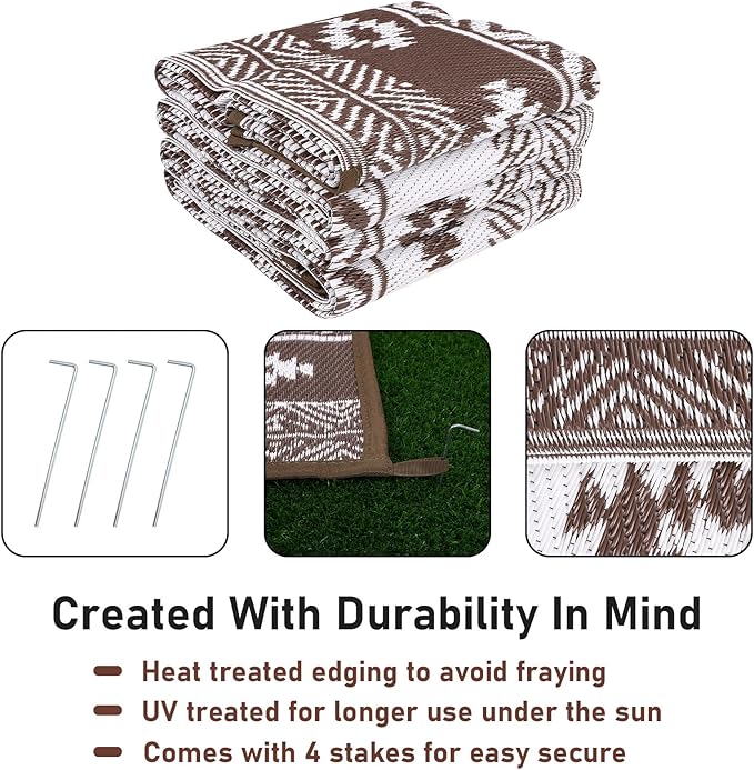 HiiARug Outdoor Rug for Patios Clearance 6'x9' Plastic Straw Rug Waterproof Reversible RV Mat Outdoor Area Rugs for RV, Backyard, Deck, Camping