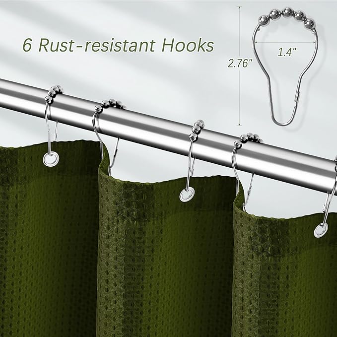 Stall Shower Curtain 36 x 72 Inches, Heavy Duty Fabric Hotel Quality Waffle Textured 256GSM Army Green Shower Curtain