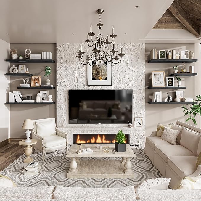 Heimlove 36 Inch Long Floating Shelf for Wall, 12" Deep Black Floating Shelves Wall Shelves for Bedroom Living Room Bedroom, Wall Mounted Shelves for Storage Book Decor, Set of 2