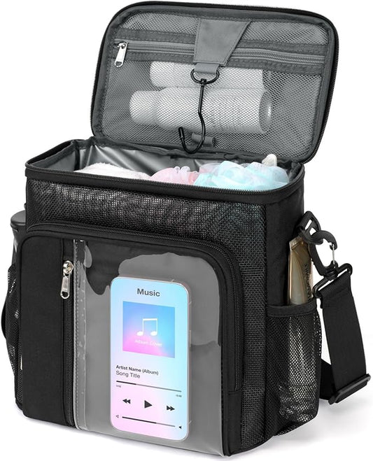 F-color Shower Caddy Portable - College Dorm Essentials for Guys with Hooks, Soft Crossbody Shoulder Strap, Multiple Pockets, Quick-Dry Shower Caddy for Dorm Travel Essentials, Black