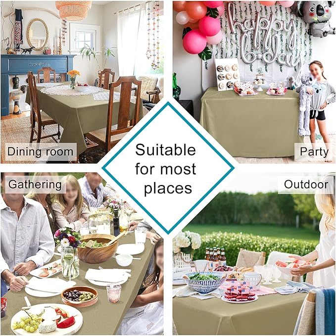 Hiasan Waterproof Tablecloth Rectangle - Washable Fabric Table Cloth for Dining Room Kitchen Birthday Party and Outdoor Use, Khaki, 54 x 80 Inch