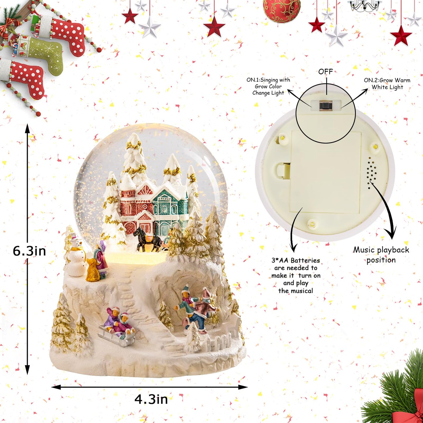 MUMTOP Christmas Snow Globes, Snow Globes Christmas with Musical Battery Operated LED Lights Glittering Water Globes Winter for Holiday Home Indoor Christmas Decorations and Gifts