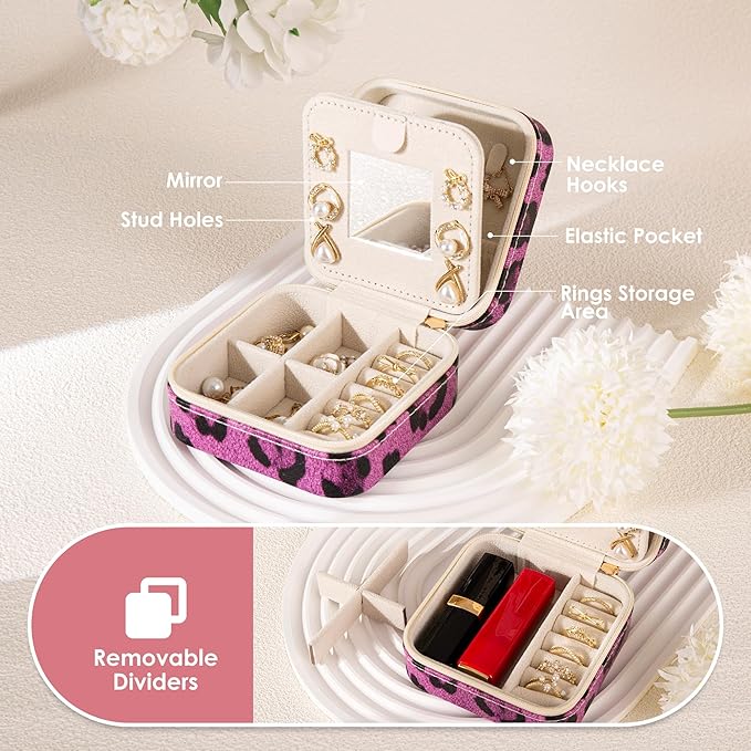 Leopard Print Jewelry Box, Cheetah Travel Jewelry Case for Women Girl, Animal Small Jewelry Organizer, Birthday Graduation Gift