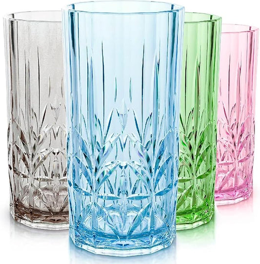BELLAFORTE Shatterproof Tritan Tall Tumbler, Set of 4, 18oz - Myrtle Beach Glasses Drinking - Unbreakable Plastic Drinking Glasses for Gifting, Parties - BPA Free - Dishwasher Safe - Assorted