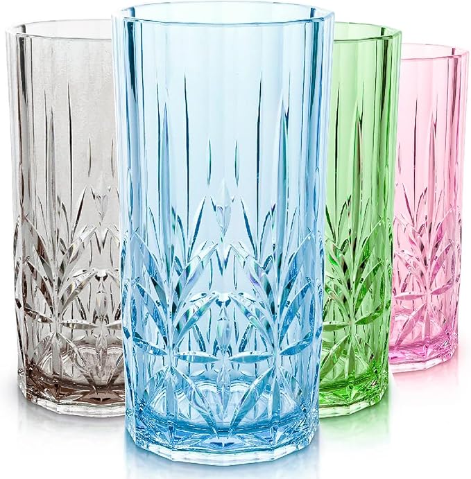 BELLAFORTE Shatterproof Tritan Tall Tumbler, Set of 4, 18oz - Myrtle Beach Drinking Glasses - Unbreakable Plastic Glasses Drinking for Gifting, Parties- BPA Free - Dishwasher Safe-Mix color