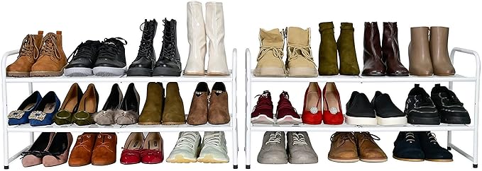 SUFAUY 2 Pack 2-Tier 33" Wide Shoe Rack, Shoe Shelf Storage Organizer for Entryway, Extra Large Capacity, Bedroom Footwear Organizer, Wire Grid, White