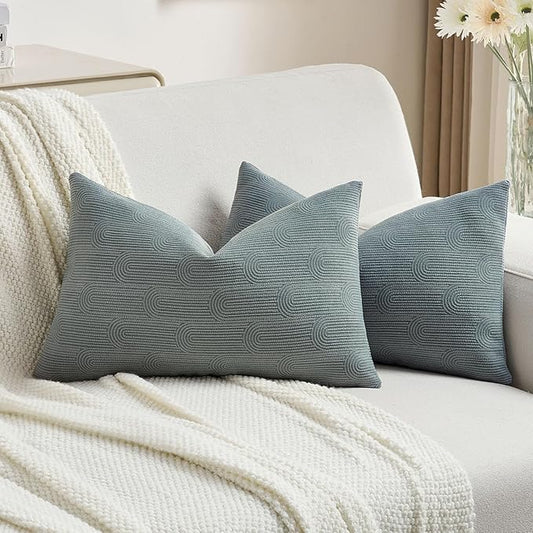 FUTEI Dark Grey Chenille Decorative Throw Pillow Covers 12x20 Inch Set of 2,Soft Cozy Striped Geometric Patterns Lumbar Pillow Cases,Modern Home Decor for Couch Bed Living Room