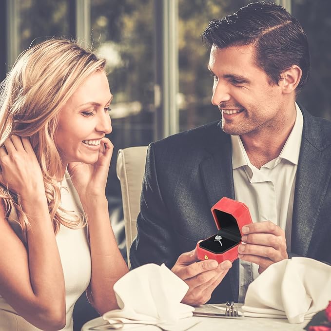 Jewelry Ring Box, Velvet Wedding Ring Box Small Travel Jewelry Box for Business, Engagement, Wedding, Bridesmaid and Holiday Events - Red