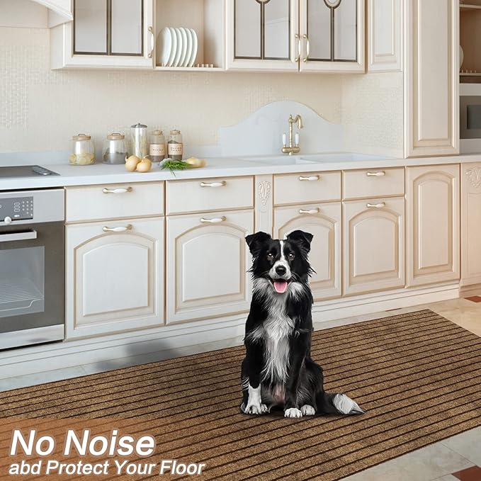 4' x 38' Runner Rugs with Rubber Backing, Indoor Outdoor Utility Carpet Runner Rugs, Stripe Brown, Can Be Used as Aisle for The RV and Boat, Laundry Room and Balcony