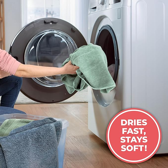 TEXTILOM 100% Turkish Cotton 6 Pcs Luxury Bath Towels, Soft & Absorbent Bathroom Towels Set (2 Bath Towel, 2 Hand Towel, 2 Washcloths)- Green