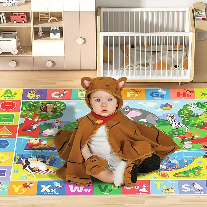 Baby Play Mat for Floor, Non-Slip Playmat for Toddlers & Infants, Extra Thick Large Padded Educational ABC Kids Rug for Crawling & Playing Super Soft Plush Surface to Keep Safe (40"x60")