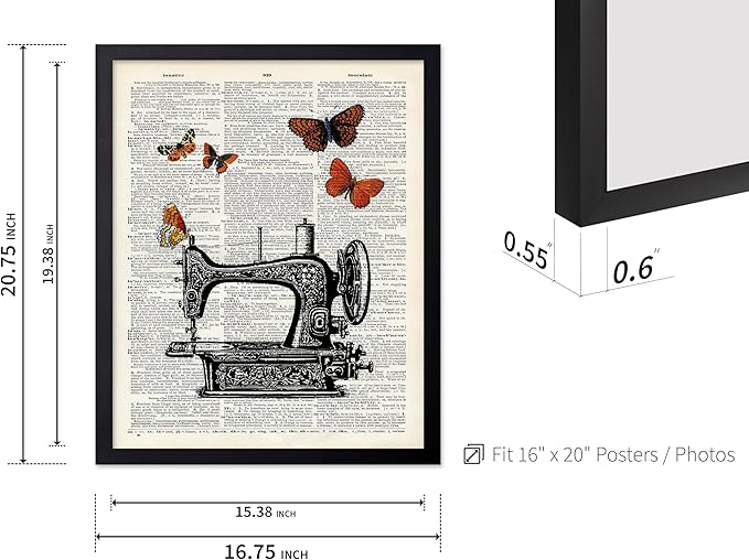 Poster Master Dictionary Art Poster - Sewing Machine Print - Sewing Art - Butterfly Art - Gift for Men, Women & Dressmaker - Chic Decor for Living Room, Bedroom or Office, 16x20 Black Framed