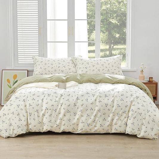 SAPHREAS Botanical Purple Flower Duvet Cover Set King Size 3pcs Blossom Floral White Bedding Comforter Cover Set 100% Cotton 1 Duvet Cover 104"x90" 2 Pillow Shams, Comforter Not Included