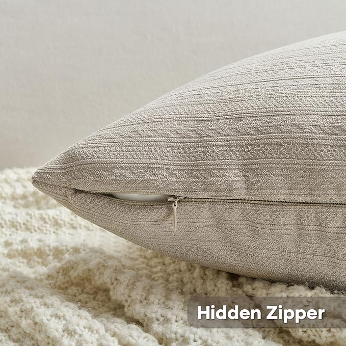 FUTEI Oatmeal Decorative Throw Pillow Covers 26x26 Inch Set of 2,Soft Cozy Wheat Ear Striped Patterns Euro Pillow Shams,Modern Home Decor for Couch Bed Living Room