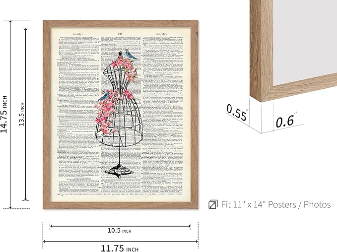 Poster Master Mannequin Print - Fashion Poster - Dictionary Art - Great Gift for Men, Women & Dressmaker - Sewing & Flower Art - Chic Decor for Living Room, Dorm or Office - 11x14 Beige Framed