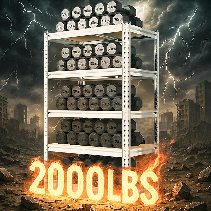 REIBII 2000LBS Storage Shelves 5 Tier Garage Shelving Heavy Duty Metal Shelving Adjustable Garage Shelves for Kitchen Pantry Basement 28" W x 13.8" D x 59.8" H, Silver