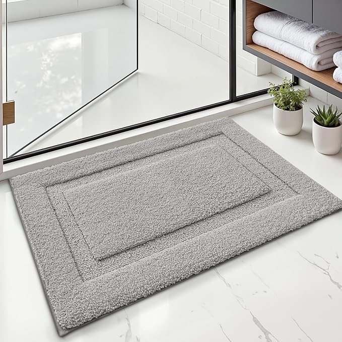 LUMI Ultra Soft Bathroom Rugs Non Slip with Rubber Backing, Absorbent Washable Bath Mat Quick Dry, Upgraded Premium Microfiber Plush Carpet for Bathtub and Shower Floor, Grey, 17x30