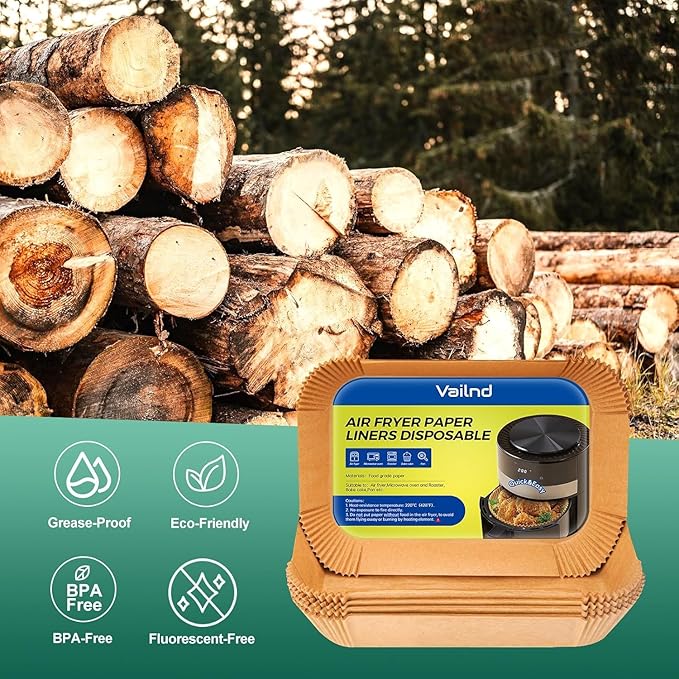 Vailnd 300Pcs Air Fryer Paper Liners Disposable, 8x5.5" Rectangle Parchment Paper, Sheets, Non-stick Liners for Rectangular Airfryer Basket Oilproof Waterproof