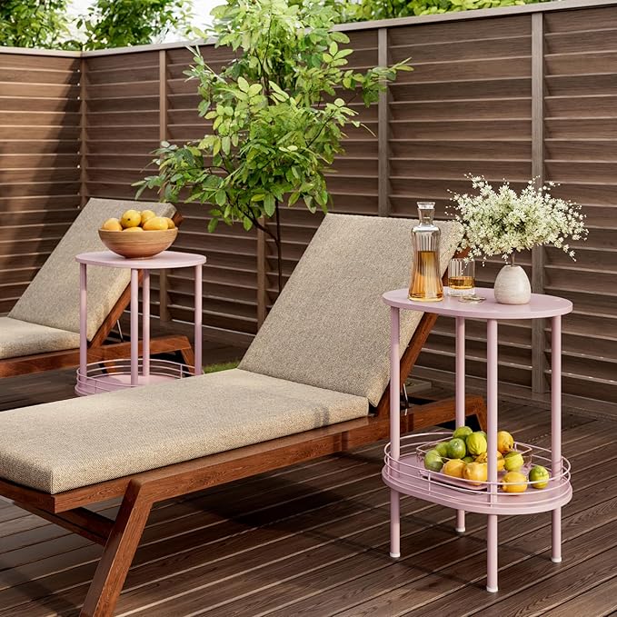 Small Round Side Table Set of 2,Bedside Table with Storage, Morden Round Nightstand, Samll Side Table for Living Room，Bathroom，Bedroom, Nursery, Laundry, Pink