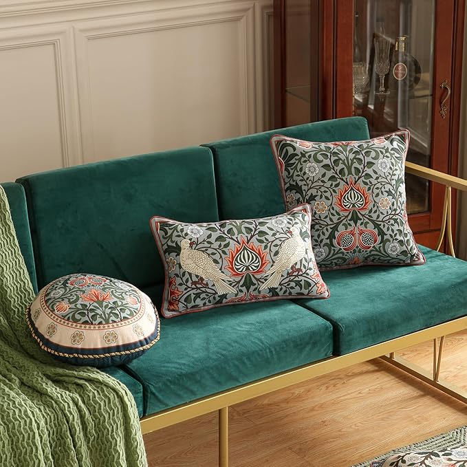 Design Lumbar Retro Elegant Linen Throw Pillow Covers 12"x20" Pack of 2, Blue Gray Floral Vine Pattern Cushion Covers Decor Rectangle Pillowcases for Bed,Living Room,Outdoor,Car