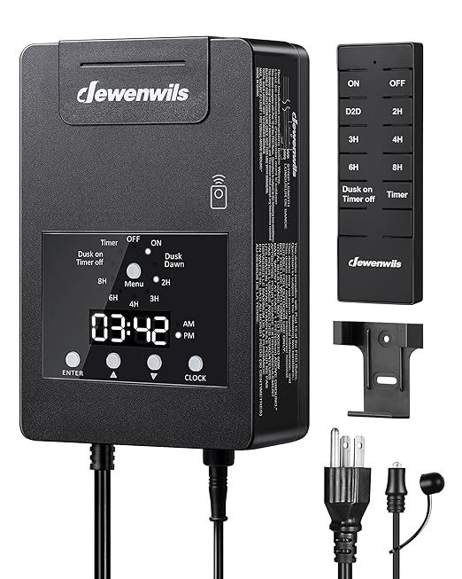 DEWENWILS 120W Low Voltage Landscape Transformer with Remote Control, 120V AC to 12V DC, Low Voltage Transformers with Photocell & Timer, Landscape Lighting Transformer for Garden Light Spotlight