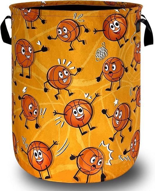 Funny Basketball Laundry Basket Foldable Oxford Cloth Basketball Laundry Hamper With Handle Portable Clothes Storage Basket 18.9 X 16.5 Inch Storage Bag For Laundry Room/Bathroom/Bedroom
