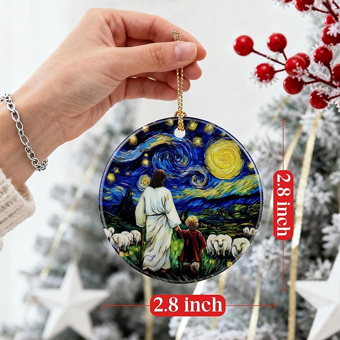 Jesus with Child Ornament, Starry Night Ornament, Christmas Ornaments, Christmas Tree Decorations, Christian Home Decor, Christian Gifts, Religious Gifts for Her or Him, Gift Exchange & Gift Idea