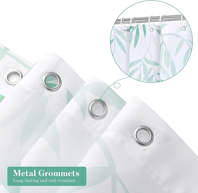 MitoVilla Teal Blue Eucalyptus Shower Curtain, Turquoise Green Plant Leaves Vintage Fabric Shower Curtains for Rustic Bathroom Decor, Chic Modern Botanical Shower Curtain, 72x72