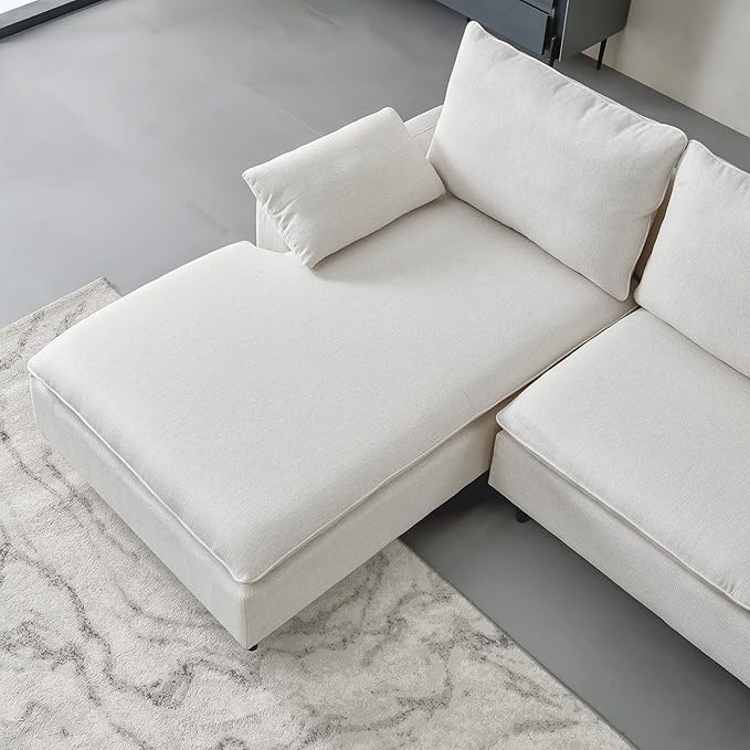 100'' Linen L-Shaped Left-Hand Facing Sectional Sofa with Metal Legs and 2 Pillows