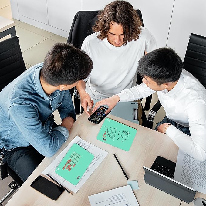 Small Glass Desk Whiteboard Dry-Erase Board with Clock, Small Travel Clock Keychain with Desk Notepad, Time Table Whiteboard for Desk Digital LED Light Display, 8x6 in with Accessories, Turquoise