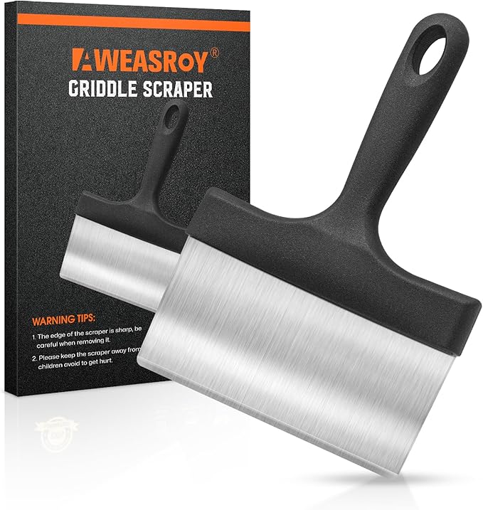 Heavy Duty Grill Scraper Stainless Steel Griddle Scraper with 5" Handle,Sturdy Food Scraper Tool Kitchen for Blackstone Grill Accessories,Outdoor Barbecue Turners Tools