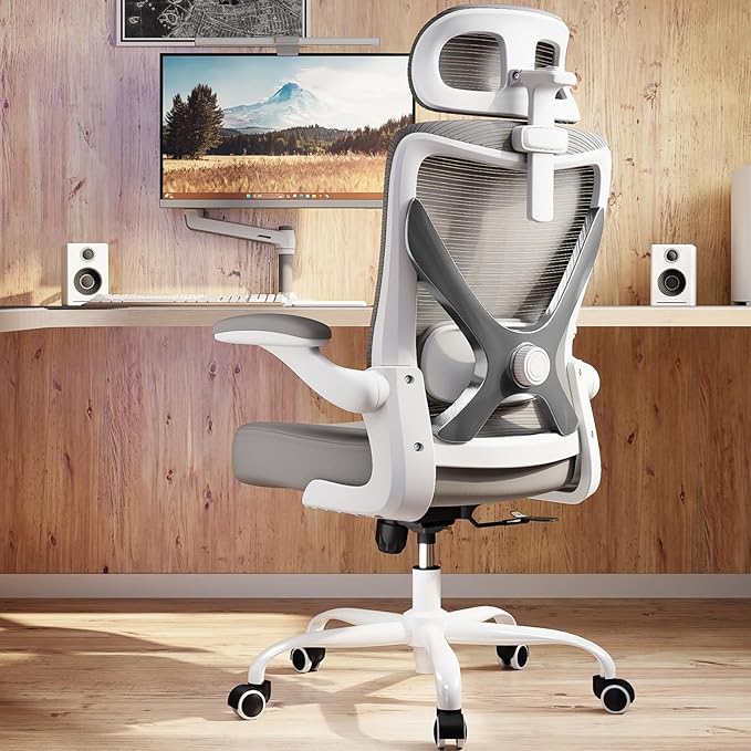 Ergonomic Office Chair - X-Shaped Computer Desk Chair Comfy, Gaming Chair, Office Chair with Lumbar Support, Mesh Office Chairs with Headrests, Desk Chair for Long Hours (White Ash)