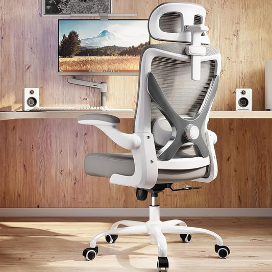 Ergonomic Office Chair - X-Shaped Computer Desk Chair Comfy, Gaming Chair, Office Chair with Lumbar Support, Mesh Office Chairs with Headrests, Desk Chair for Long Hours (White Ash)