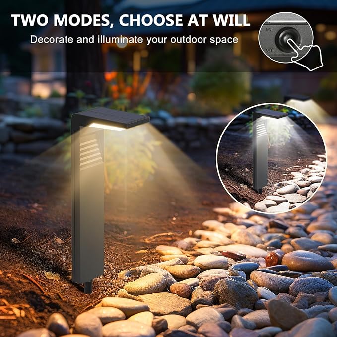 Solar Pathway Lights, 2 Pack LED Solar Lights Outdoor Waterproof, Bright Landscape Path Lights for Yard Patio Driveway Walkway Decorative with Warm and Cool White Light