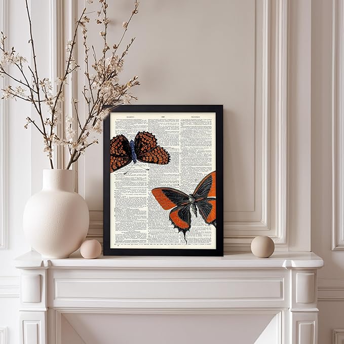 Poster Master Dictionary Art Poster - Butterflies Print - Moth Art - Butterfly Art - Insect Art - Gift for Men, Women & Animal Lover - Chic Decor for Living Room or Bedroom, 8x10 Black Framed