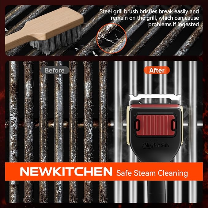 Grill Brush Bristle-Free Steam Replaceable Cleaning Head [No Handle] Heat-Resistant Kevlar Head with Grill Scraper, Safe Barbecue Grill Cleaning Head for All Grill Types