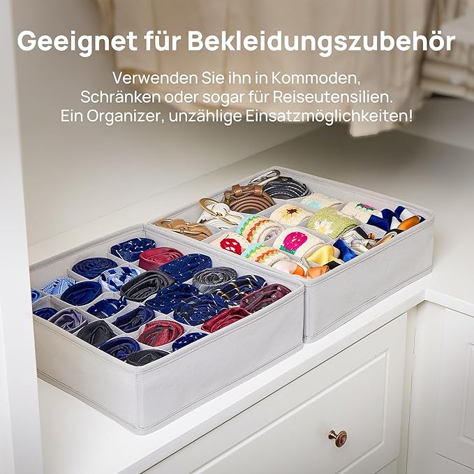 Vtopmart 3 Pack 24+24+16 Cells Socks Drawer Organizers Set, 64 Cells Clothes Drawer Dividers Dresser Organizers Bins, Scarves, Ties, Non-Woven Fabric Storage Boxes for Closet, Nursery