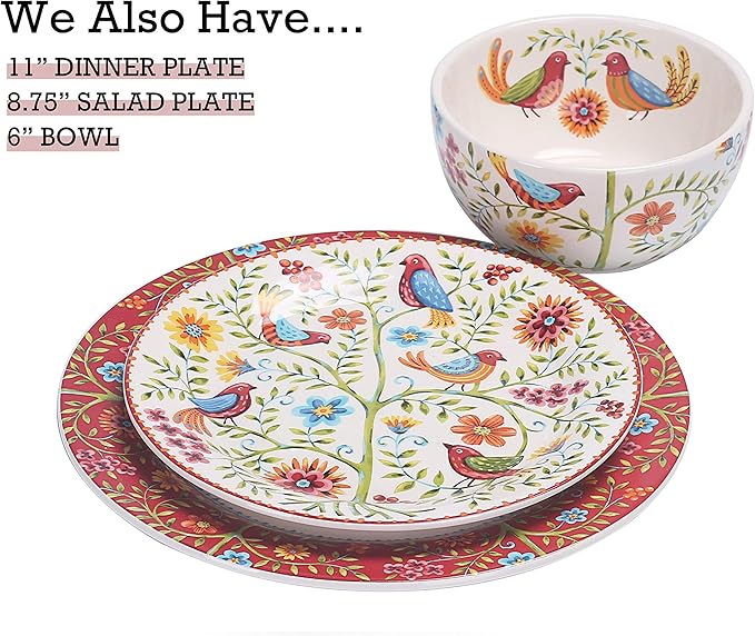 Bico Red Spring Bird Cereal Bowls Set of 4, 26 oz Deep Ceramic Soup Bowls for Cereal, Salad, Noodles, Kitchen, Microwave and Dishwasher Safe, Gift for Housewarming and Thanksgiving