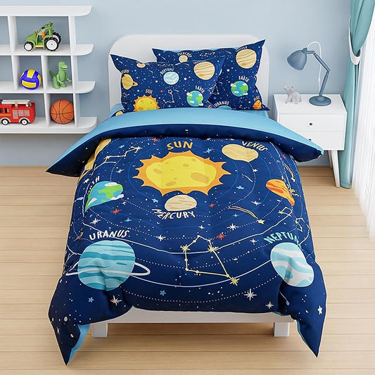 SANDJEST Solar System Duvet Cover Sets Twin Size for Kids Boys, Include 1 Polyester Comforter Cover 68x86 Inches and 1 Pillowcase 20x26 Inches, Comforter Not Included, Gift for Christmas Birthday