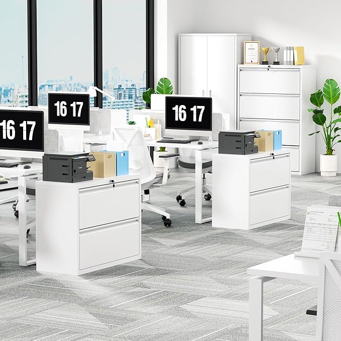 Superday Lateral File Cabinet 2 Drawer Metal File Cabinet with Lock, White Filing Cabinets for Home Office, Locking Filing Cabinets Hanging Files Letter/Legal/F4/A4