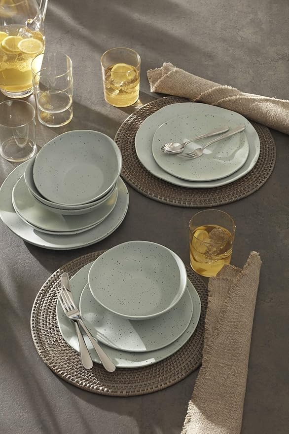 Oneida 895952 Terrazzo Melamine Mint 12 Piece Dinnerware Set, Lightweight Melamine Material