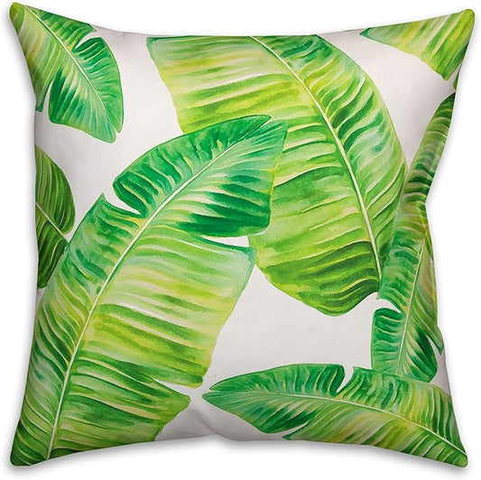 Green Painted Palms Indoor/Outdoor Pillow | Decorative Pillows for Living Room Couch Bed Sofa Patio, Fluffy Soft Cushion | Water Resistant Green, 18x18