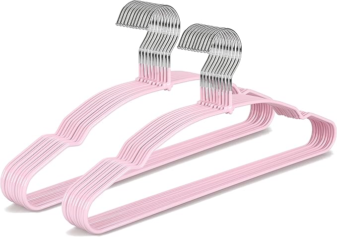 TOPIA HANGER Non Slip Hanger 20 Pack, Metal Clothes Hangers Space Saving, Heavy Duty Rubber Coated Wire Hanger for Coat, Shirt, Dress, Pants-Pink, CT12P