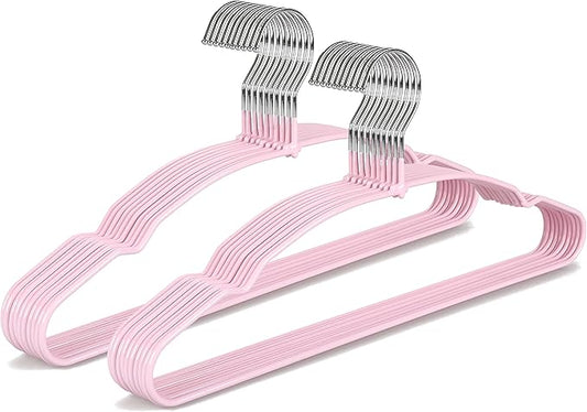 TOPIA HANGER Non Slip Hanger 20 Pack, Metal Clothes Hangers Space Saving, Heavy Duty Rubber Coated Wire Hanger for Coat, Shirt, Dress, Pants-Pink, CT12P