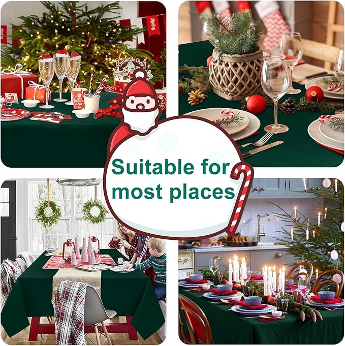 Hiasan Waterproof Tablecloth Rectangle - Washable Fabric Table Cloth for Dining Room Kitchen Birthday Party and Outdoor Use, Hunter Green, 70 x 108 Inch