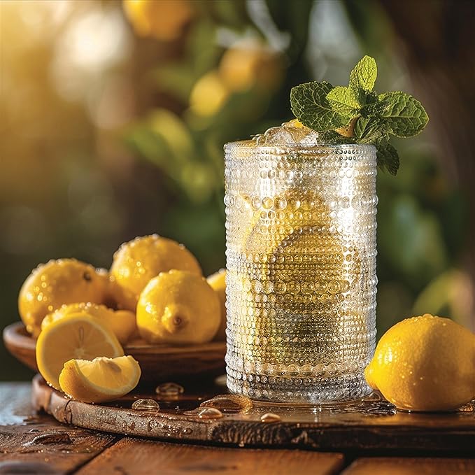 Hobnail Drinking Glasses, Vintage Glassware Set of 6, Vintage Drinking Glasses 12.5 oz, Bubble Glasses Drinking, Hobnail Glasses, Vintage Glass Cups, Jupiter Glasses for Juice, Soda, Beer, Whisky